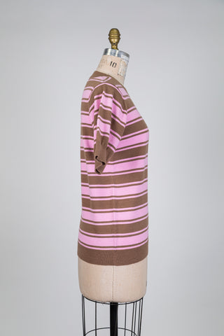 Tricot à rayures rose et brun (S)