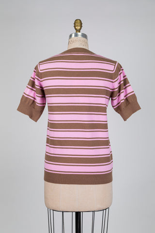 Tricot à rayures rose et brun (S)