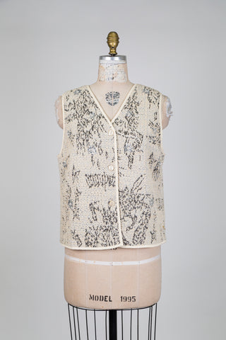 Gilet tailleur crème à fleurs de paillettes (6+)