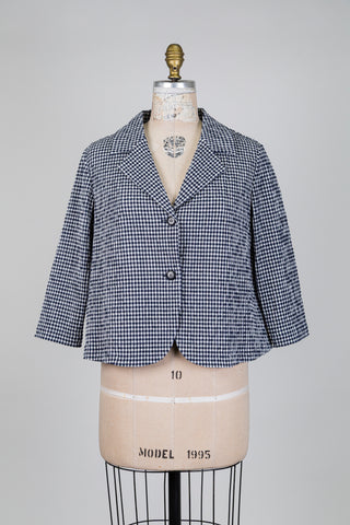 Blazer à motif vichy bleu et blanc (S)