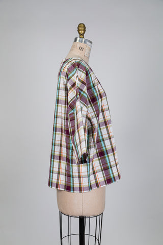 Blouse boxy tartan prune et vert (S+)