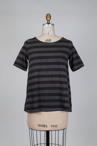 T-shirt trapèze à rayures gris et noir (S)