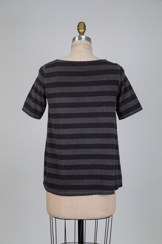 T-shirt trapèze à rayures gris et noir (S)