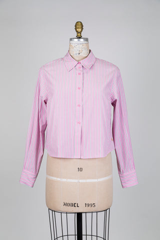 Chemisier écourté rose à rayures (6)