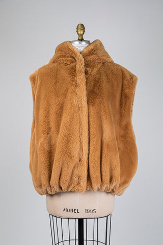 Faux fur sleeveless jacket in caramel (4 to 8)
