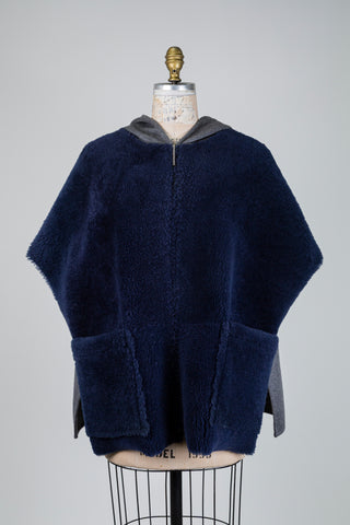Navy and grey dual-material poncho jacket (S+)