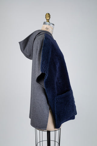 Navy and grey dual-material poncho jacket (S+)