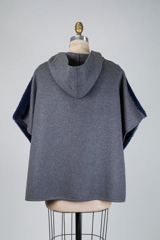 Navy and grey dual-material poncho jacket (S+)