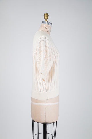Chandail pur cachemire crème à rayures ajourées  (6+)
