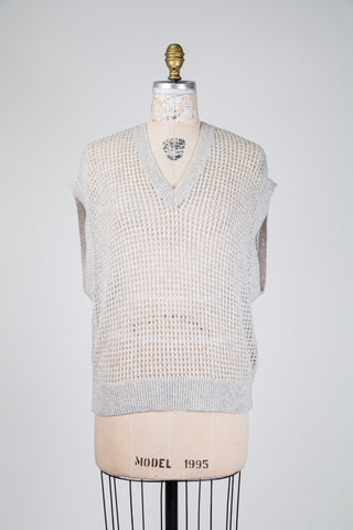 Grey open-knit cashmere tank top (6+)