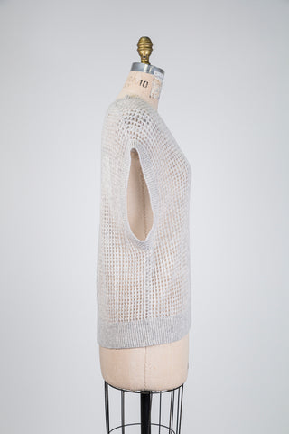 Grey open-knit cashmere tank top (6+)