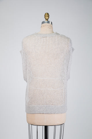 Grey open-knit cashmere tank top (6+)