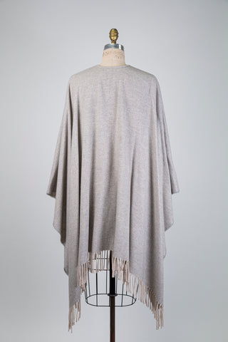 Cape châle beige et gris à franges (TU)