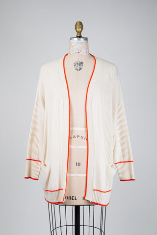 Cardigan en cachemire crème accent orange (6+)