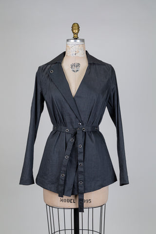 Blazer gris en lin techno à oeillets déco (XS à L)