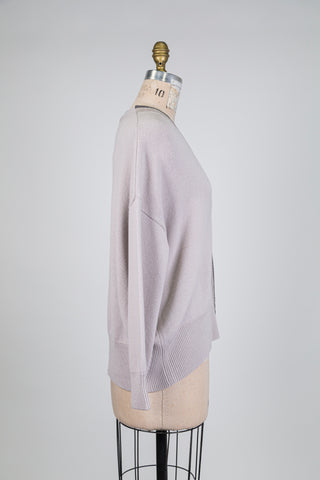 Lilac cardigan with grey faux suede band and jewel (6)