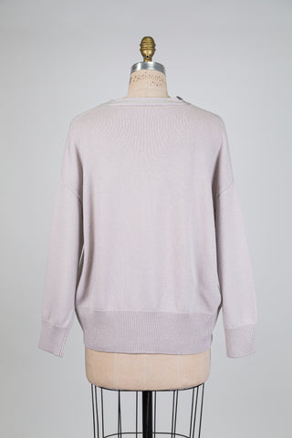 Lilac cardigan with grey faux suede band and jewel (6)