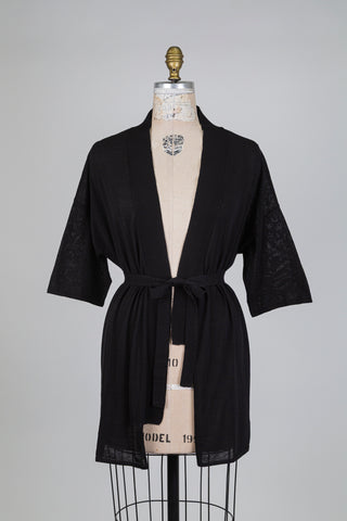 Cardigan long en tricot de coton noir (TU)
