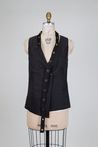 Black techno linen jacket with decorative eyelets (S to L)