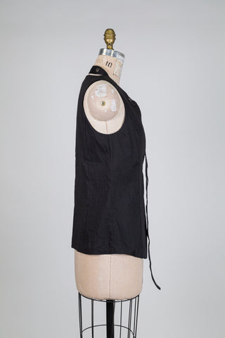 Veste noire en lin techno à oeillets déco (S à L)