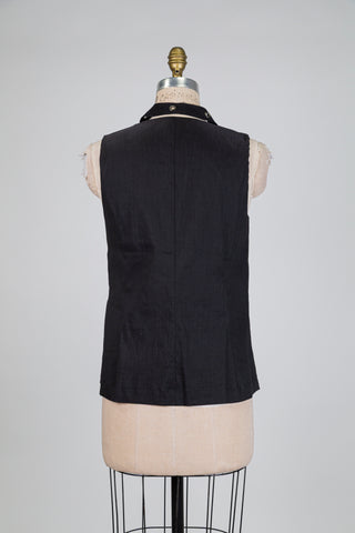 Veste noire en lin techno à oeillets déco (S à L)