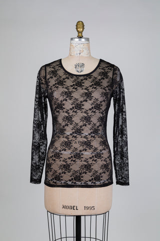 T-shirt à manches longues noir en dentelle (6)