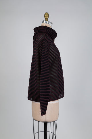 Burgundy textured knit draped collar sweater (M)