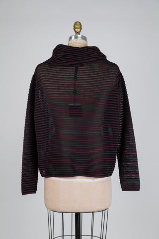 Burgundy textured knit draped collar sweater (M)