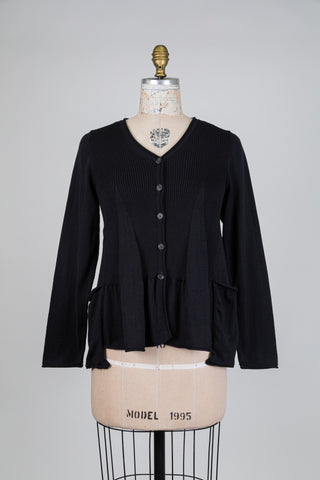 Cardigan trapèze noir à basque dansante (S)