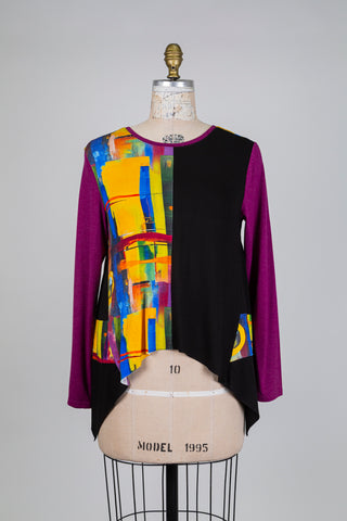 Fuchsia patchwork tunic with sleeves for night (S)