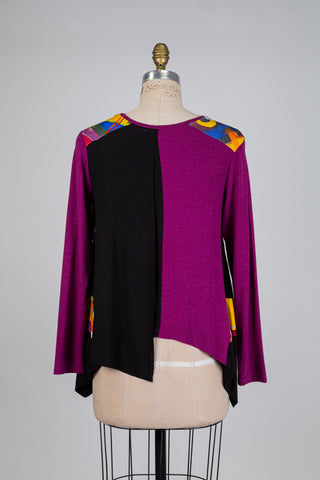 Fuchsia patchwork tunic with sleeves for night (S)