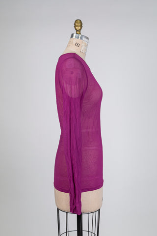 Fuchsia sheer night sweater with a crinkled effect (S)