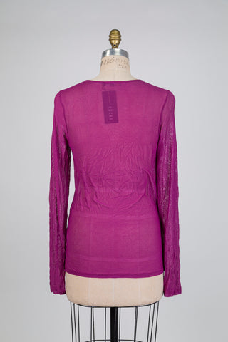 Fuchsia sheer night sweater with a crinkled effect (S)