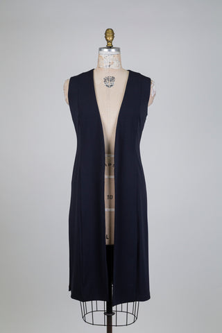 Long navy sleeveless jacket (XS)