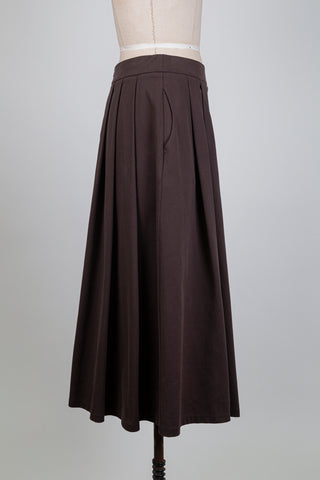 Jupe midi à plis en coton brun (S)