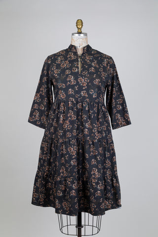 Robe florale vert bouteille à volants (6)