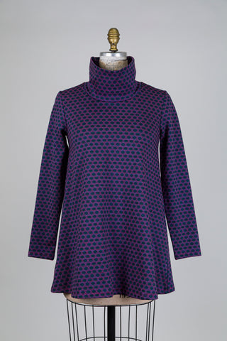 Mauve trapeze tunic with green dots (S)