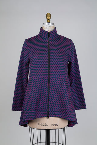 Mauve trapeze jacket with green dots (S)
