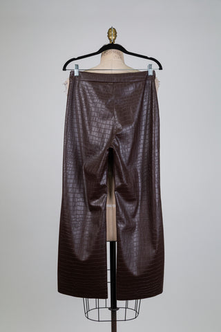 Pantalon brun en faux cuir empreinte sauvage (S)
