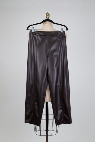 Brown faux leather trousers with central rib (S)