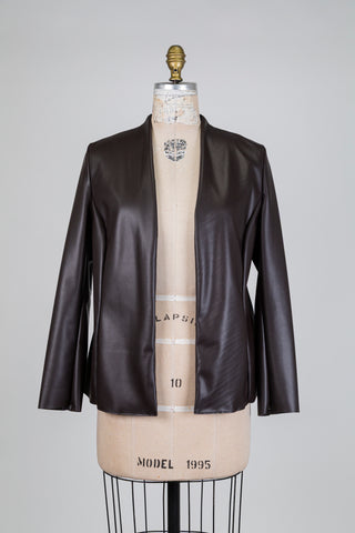 Open-front brown faux leather jacket (S)