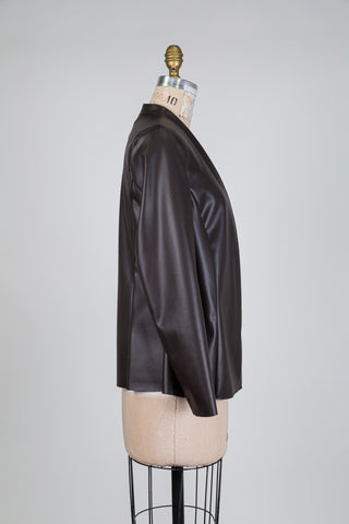 Veste ouverte en faux cuir brun (S)