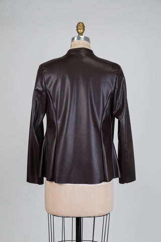 Veste ouverte en faux cuir brun (S)