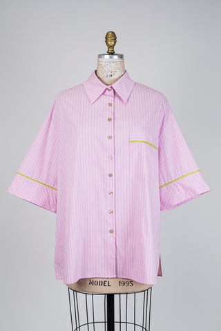 Chemisier à fines rayures rose accent lime (14/16)