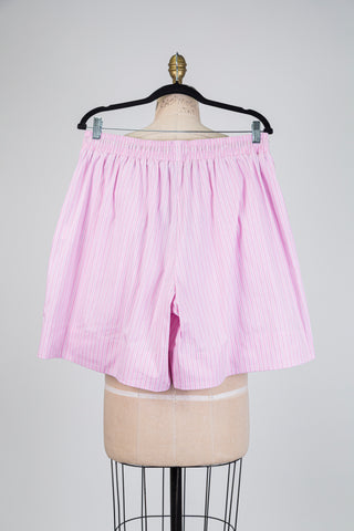 Bermuda à fines rayures rose accent lime (12/14)