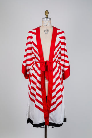 Veste kimono à rayures illusion rouge (14/16)