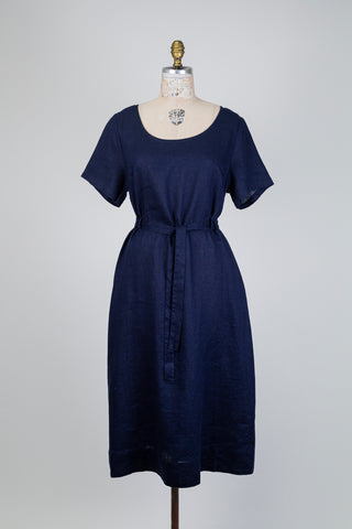 Robe marine en lin effet denim (M)