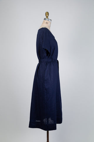 Robe marine en lin effet denim (M)