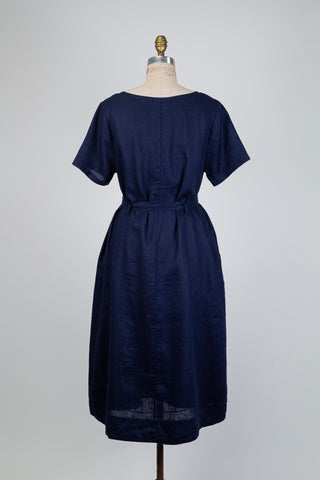 Robe marine en lin effet denim (M)