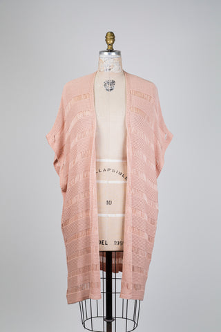 Cardigan rose à rayures ajourées (14/18)